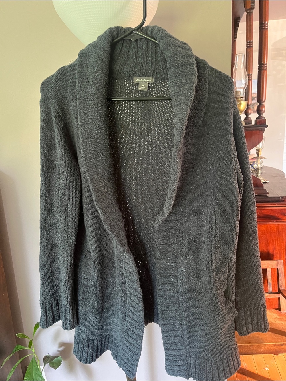 Eddie Bauer Dark Charcoal Shawl-Collar Open Cardigan